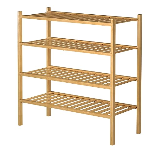 4-Tier Bamboo Shoe Rack for Entryway - Stackable Closet Organizer, Natural Finish