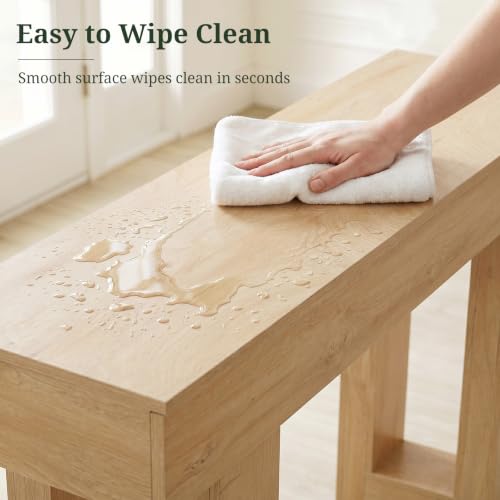 Natural Wood 63-Inch Farmhouse Console Table for Narrow Entryway & Living Room - Easy Assembly