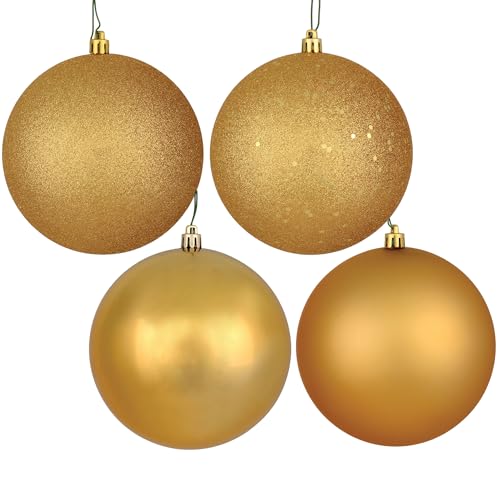 Vickerman 6" Copper Gold Finish Ball Ornament, Set of 4, Ideal for