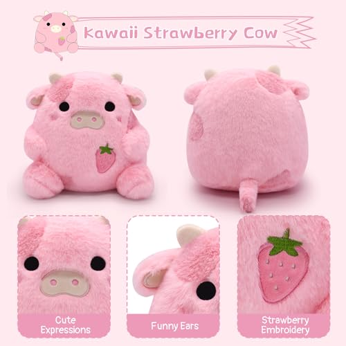 Strawberry Cow Plushie Pillow Cow Stuffed Animal Toys,Cute Strawberry Cow Plush Home Decorations, Soft Stuffed Cows Doll Lovely Gifts for Kids