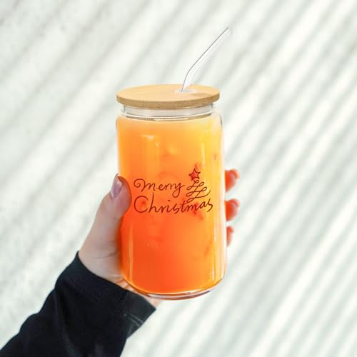 20 Pack 16oz Glass Beer Can Shaped Drinking Cups with Bamboo Lids & Glass Straws