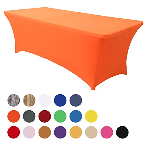 Obstal 8ft Stretch Spandex Table Cover for Standard Folding Tables - Universal Rectangular Fitted Tablecloth Protector for Party (Orange, 96 Length x 30 Width x 30 Height Inches)
