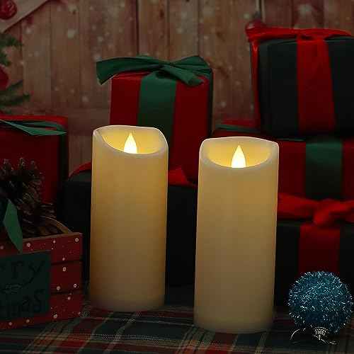 2 Pack Outdoor Battery Operated Candles with Timer (3x7 Inch) Waterproof Flameless Flickering Pillar Candles Plastic LED Fake Candle for Halloween Christmas Decoration Outside Lantern Festival Decor