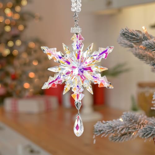 Kockuu 2pcs AB Color Crystal Snowflake Holiday Ornaments for Xmas Tree