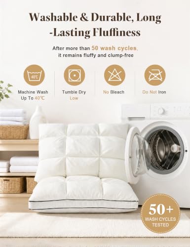 White King Size Dual-Layer Goose Feather Down Pillows 2 Pack