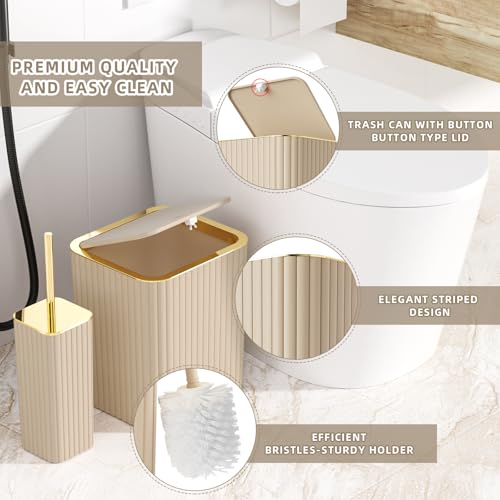 Beige & Gold Bathroom Accessories Set - 10 Piece Plastic Bath Set with Soap Dispenser and Tumbler