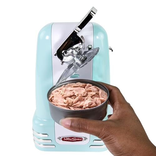 Nostalgia Retro Electric Can Opener Aqua with Magnetic Lid Remover & Bottle Opener