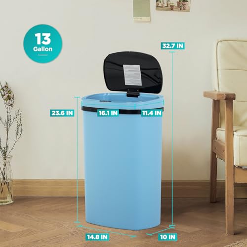 Automatic Touchless 13 Gallon Plastic Trash Can with Lid - Blue