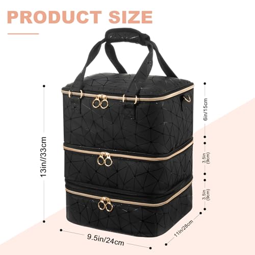 Large Capacity Nail Polish Organizer Bag Holds 84 Bottles with Handle - Black, XL 11x9.5x13 in
