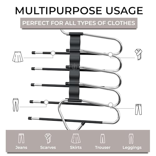 Black 4-Pack Space-Saving Multi-Layer Pants Hangers for Closet Organization