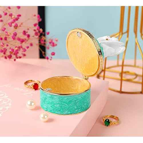 Swan Trinket Box Hinged Crystal Enameled Ornament Decorative Jewelry Ring Store Box Hand-Painted Craft Gifts for Home Decor (Green)