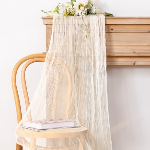 Ivory 10ft Gauze Cheesecloth Table Runner - 3pc Set for Wedding, Baby Shower & Events