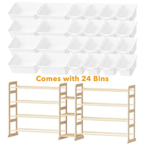 SpaceAid 74W Large Toy Storage Organizer with 24 Bins & 3 Shelves, White Kids Bookcase