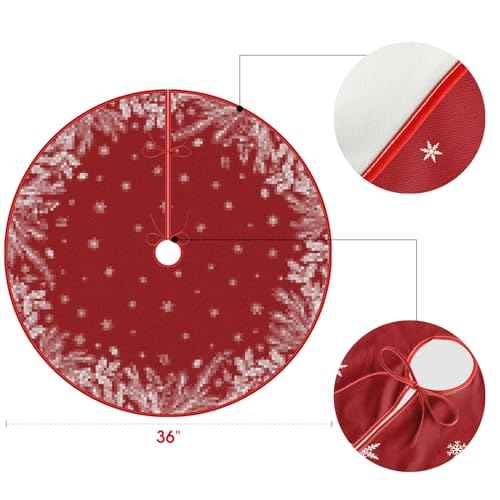 AVOIN colorlife Christmas Tree Skirt 36 Inch, Christmas Plants Snowflake Winter Holiday Tree Mat Decoration