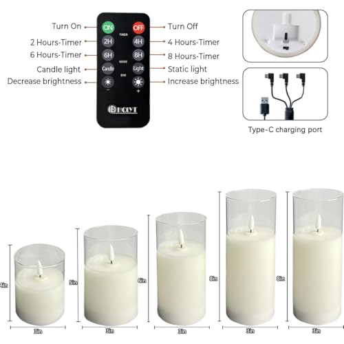 White Glass Droplet Flickering Flameless Candles Set of 5 | Rechargeable LED Realistic Flame