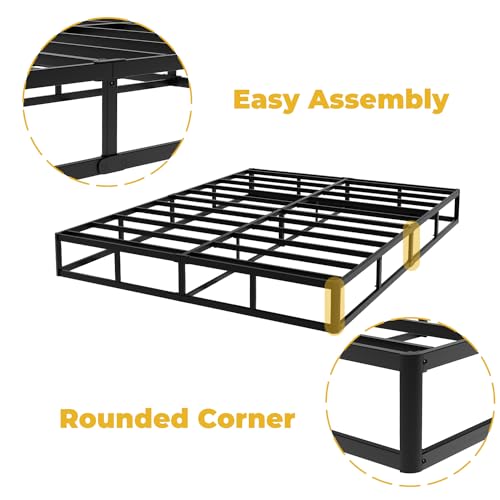 King Size Box Spring 9 Inch Heavy Duty Metal Mattress Foundation with Fabric Cover - Easy Assembly, 3000 lbs Capacity
