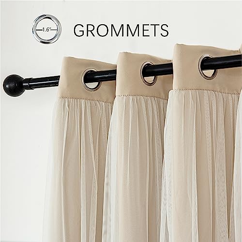 INLINAS Blackout Curtains with Sheer Overlay Beige 52x96 Inches Pack of 2