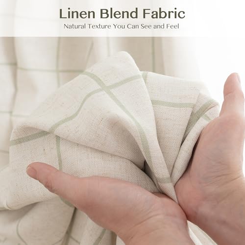 Green 40W x 84L Inches Pinch Pleated Blackout Gingham Curtains Set of 2 - Modern Linen Checkered Drapes for Living Room & Bedroom