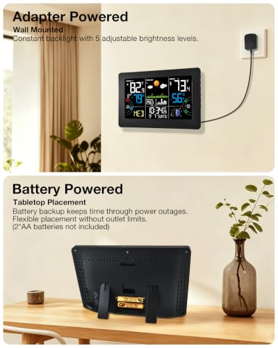 Wireless Indoor Outdoor Weather Station with Color Display & Atomic Clock