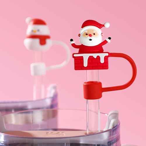 Haundry 6-Pack Christmas Straw Covers for Stanley Straws, 0.4 inch Stanley Straw Caps Compatible with 40 oz Stanley Tumbler with Handle, Reusable Silicone Dust-Proof Straw Tips for Christmas Gift