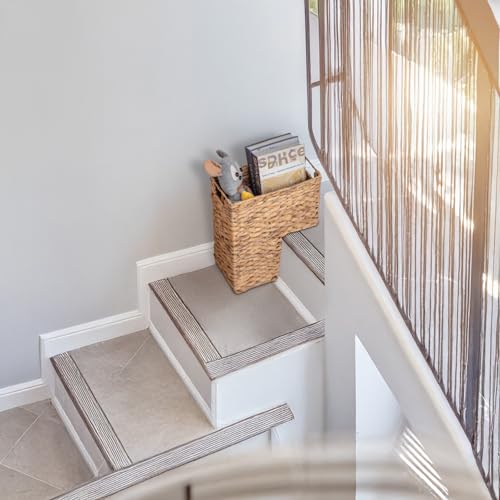 Water Hyacinth Stair Basket with Handles - Handmade Woven Storage for Carpeted & Wooden Stairs