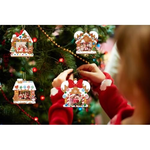 EASUTE 32 Pack Kids Christmas Picture Frame Craft Kits - DIY Gingerbread House Photo Frame Hanging Ornaments for Xmas Tree Holiday Decorations, Classroom Activities & Home Art Projects