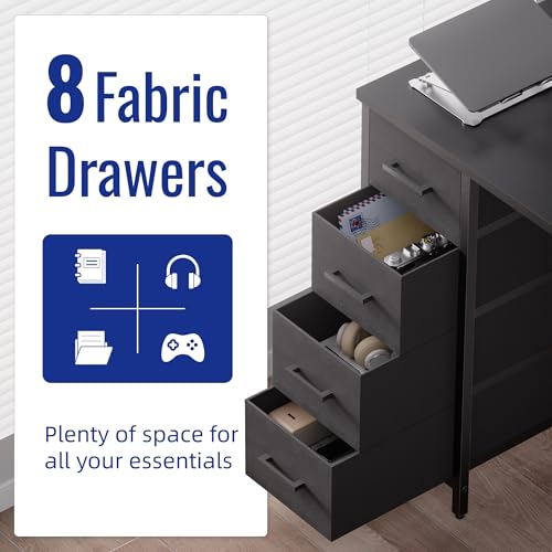 Pamray 47 Inch Computer Desk with 8 Fabric Drawers - Matte Black Home Office Workstation
