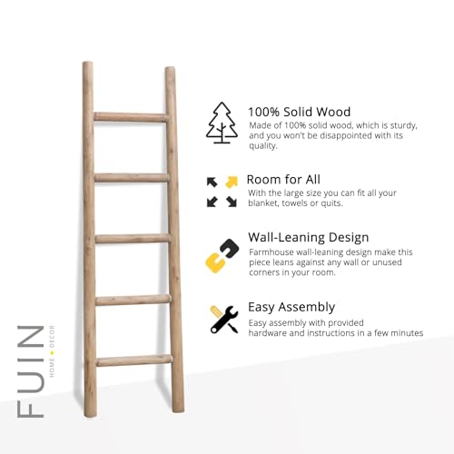 Rustic Brown Blanket Ladder 57in Solid Wood Decorative Farmhouse Accent - Medium, Knock Down