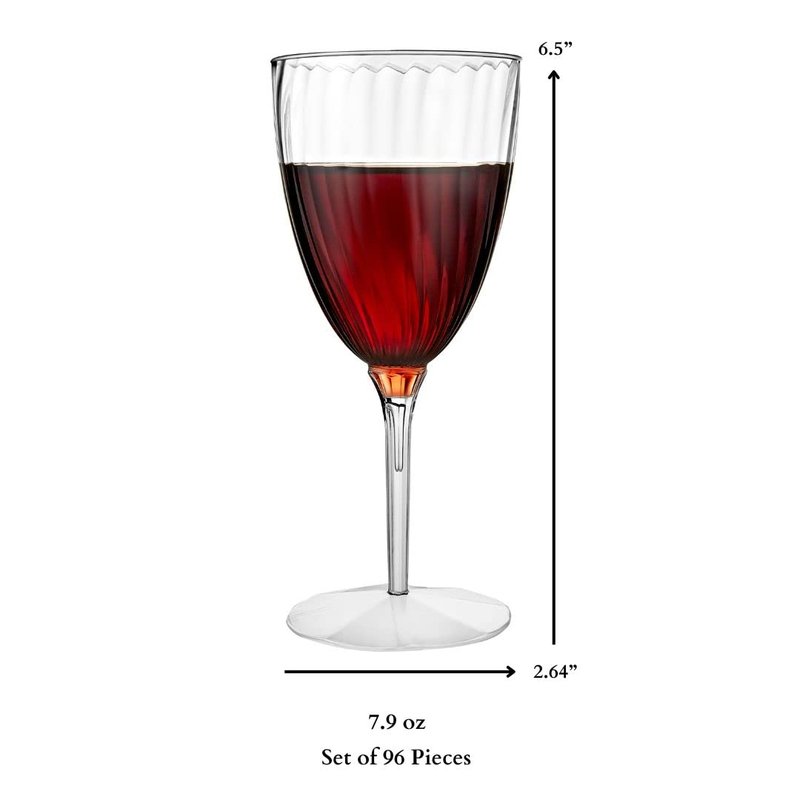 Lillian Tablesettings 96 Pack Stemmed Plastic Wine Glasses, 8 oz – Elegant Crystal-Clear Disposable Wine Glasses, Shatterproof Premium Hard Plastic Cups for Weddings, Parties & Special Events