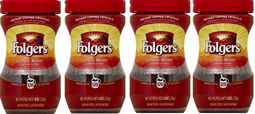 Folgers Instant Coffee Crystals - Classic Roast 8 Ounce Pack of 4 - 32 Ounce Total