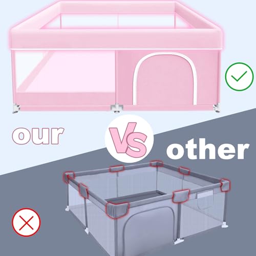 Pink Baby Playpen 50x50 Inch Indoor Outdoor Play Yard with Mesh & Fabric
