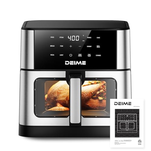 Deime 10.2 QT Air Fryer Silver 1700W with 10 Presets, Visual Cooking Window