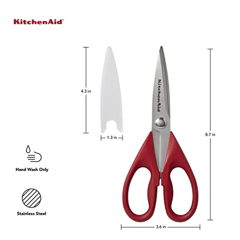 KitchenAid All Purpose Kitchen Shears with Protective Sheath Durable Stainless Steel Scissors, Dishwasher Safe, Soft Grip Comfort Handle, 8.72 Inch, Ink Blue