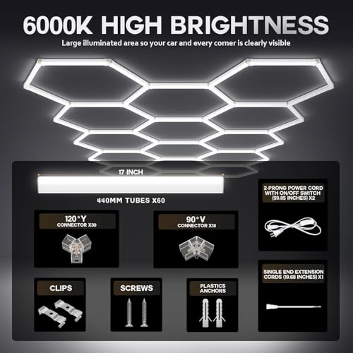 White Light Hexagon Honeycomb LED Garage Light 58 Lights Maxziller 680W