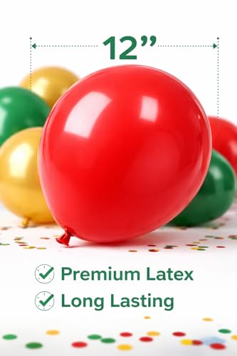 DREAM DECOR Celebrating Life's Moments Red Green Gold Balloon Kit - 50 Assorted Latex Balloons for Christmas & Parties