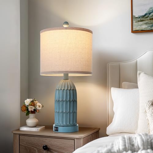 Cinkeda Coastal Table Bedside Lamps Set of 2, Farmhouse 3-Way
