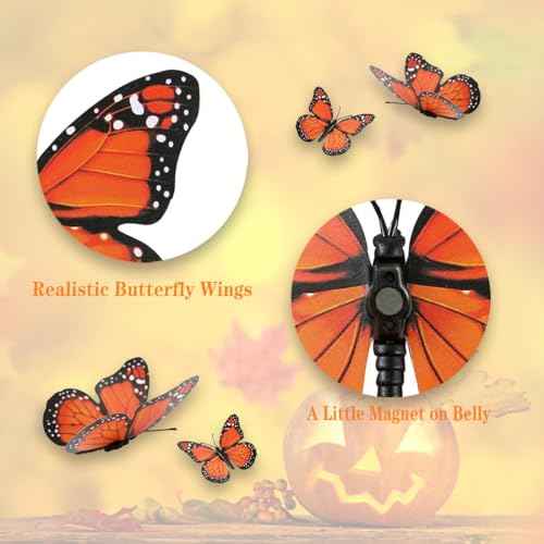 48 Monarch Butterfly Decor, 3D Butterflies Stickers Dia De Los Muertos Decorations Butterflies 4 Sizes Fake Butterfly Wall Decal for Home Wedding Party Christmas Decorations