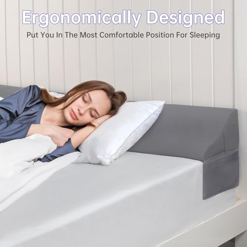 Vekkia King Size Bed Wedge Pillow 0-6 Inch Gap Filler for Headboard Grey 76x10x7
