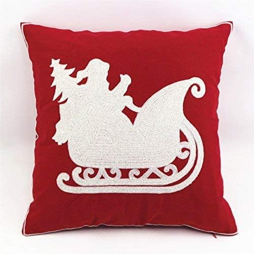 Christmas Pillow Cover 18x18 - Embroidered Sleigh & Snowflakes - Winter Decorative Cushion for Sofa & Bed