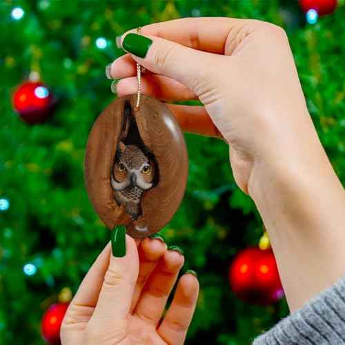 Owl in Nest Christmas Ceramic Oval Ornament, Owl Hanging Ornament, Keepsake Gifts for Grandparents, Parents, Kids, Neighbors, Friends Ornaments for Christmas Tree