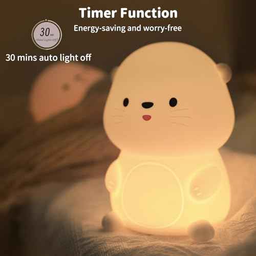 Cute Otter Night Light, Dimmable Nursery Lamps, Super Squishy Silicone Timer USB Rechargeable Touch Control RGB Night Lamp for Kids Adults, Used for Camping Party Room Decor (Otter)