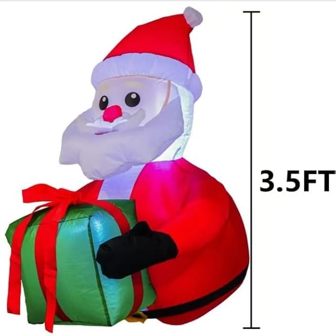 3.3FT Inflatable Santa Claus with Gift Bag Light-Up Holiday Decor for Christmas Indoor & Outdoor