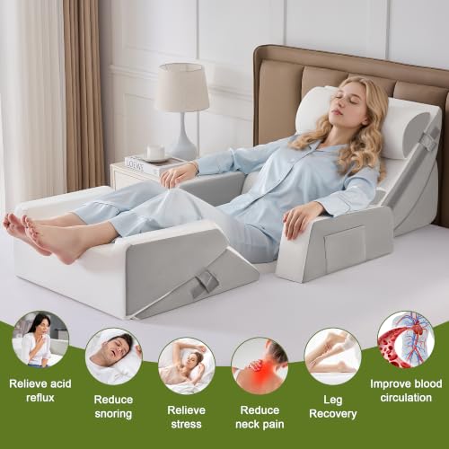 Yojoker 9PCS Wedge Pillow Set for Post-Surgery Support, Adjustable Full-Body Wedge Set in White-Grey