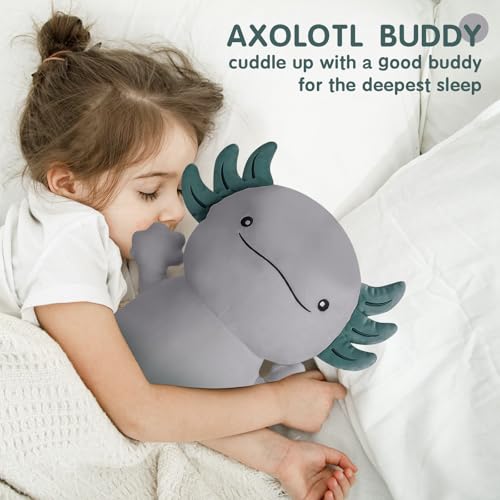 22 inch Cute Giant Grey Axolotl Plush Soft Body Pillow, Large Axolotl Stuffed Animals Toy, Squishy Plushies Gifts for Kids Boys Girls Birthday, Halloween, Christmas