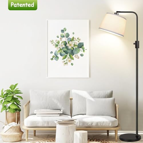 Dimmable Floor Lamp with Linen Shade - Black Matte, 1000 Lumens LED Bulb Included