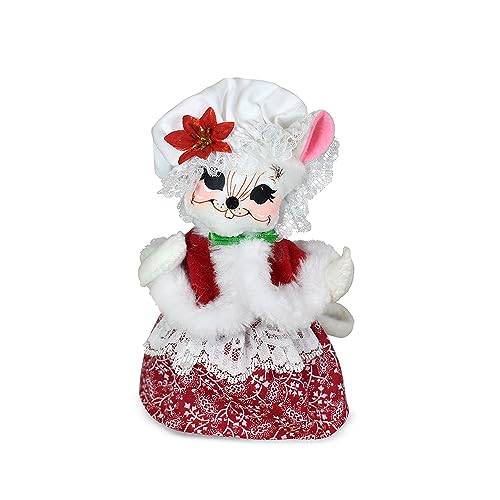 Annalee Poinsettia Mrs Santa Mouse, 6 inch Collectible Figurine