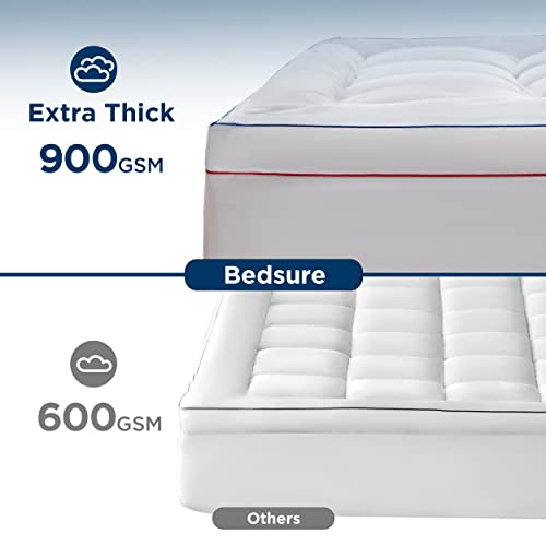 Bedsure Twin XL Mattress Topper, 900GSM Thick Soft Twin Extra Long Mattress Topper with Deep Pocket up to 6-21 Inches Mattress, Quilted Fitted Breathable Bed Pad Cover for College Dorm, White