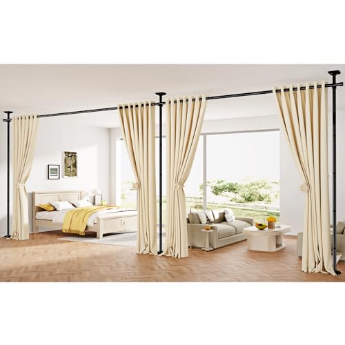 SUNALLY No Drilling Room Divider Curtain Rod - Adjustable Wall Divider, Black, 28-140 Inch Variation of Black / 28-140 inch