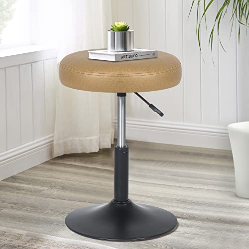 Homebeez Adjustable Faux Leather Round Ottoman, 360° Swivel Freely Vanity Stool Makeup Stool Vanity Chair, Turmeric