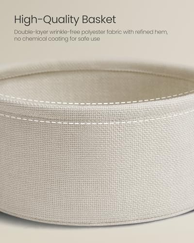 VASAGLE Cream White Round End Table with Charging Station & Fabric Basket